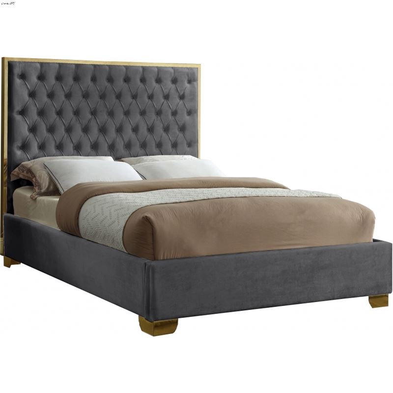 Lana Grey Velvet Upholstered Tufting Platform Bed